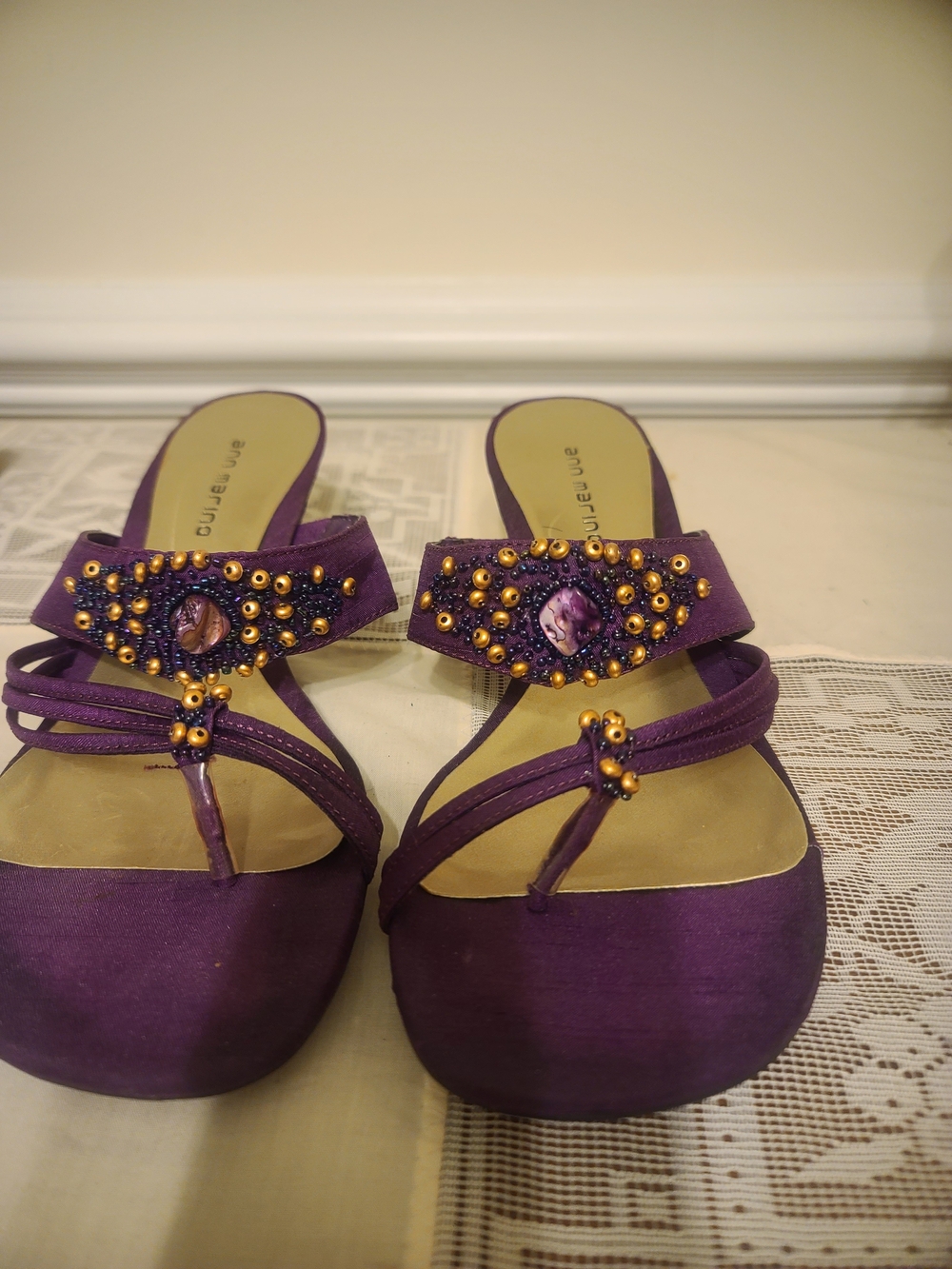 Ann Marino Purple Beaded Slide Mules